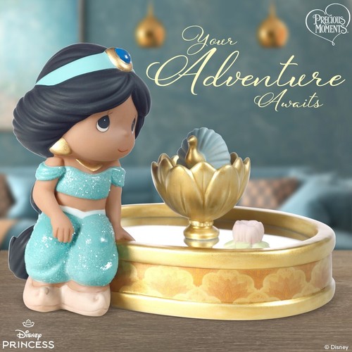 ✤ New PRECIOUS MOMENTS DISNEY Figurine JASMINE Aladdin Lotus Blossom Mirror Pond