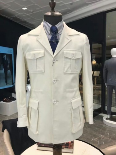 Chaqueta de safari blanca para hombre Blazer de negocios Estilo británico Hombres Abrigos de caza - Imagen 2 de 16