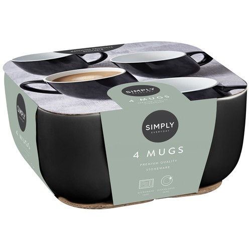 4Pk Simply Everyday Gloss Mugs Add Some Style In Your Kitchen & Home - Black - Picture 3 of 6