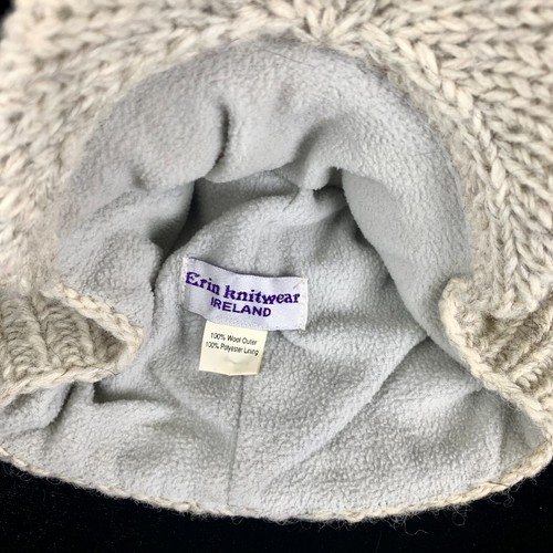 Erin Knitwear Ireland Hat Off White Wool Bib Hand Knit Fleece Lined Excellent - Picture 8 of 14