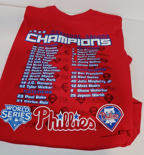 Neu 2009 Phillies Nat'l League T-Shirt mit Spielernamen auf dem Rücken - rot - Größe XL - Bild 5 von 7