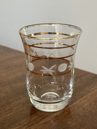 6 x VINTAGE 1950er Jahre Set graviert Sherry Likör tot Gläser Goldbänder Sterne 100ml - Bild 4 von 8