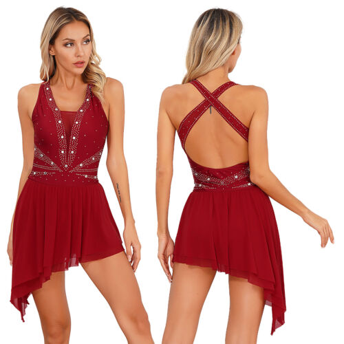 Costume danza balletto lirico lucido donna figura ghiaccio pattinaggio vestito palestra body - Foto 3 di 88