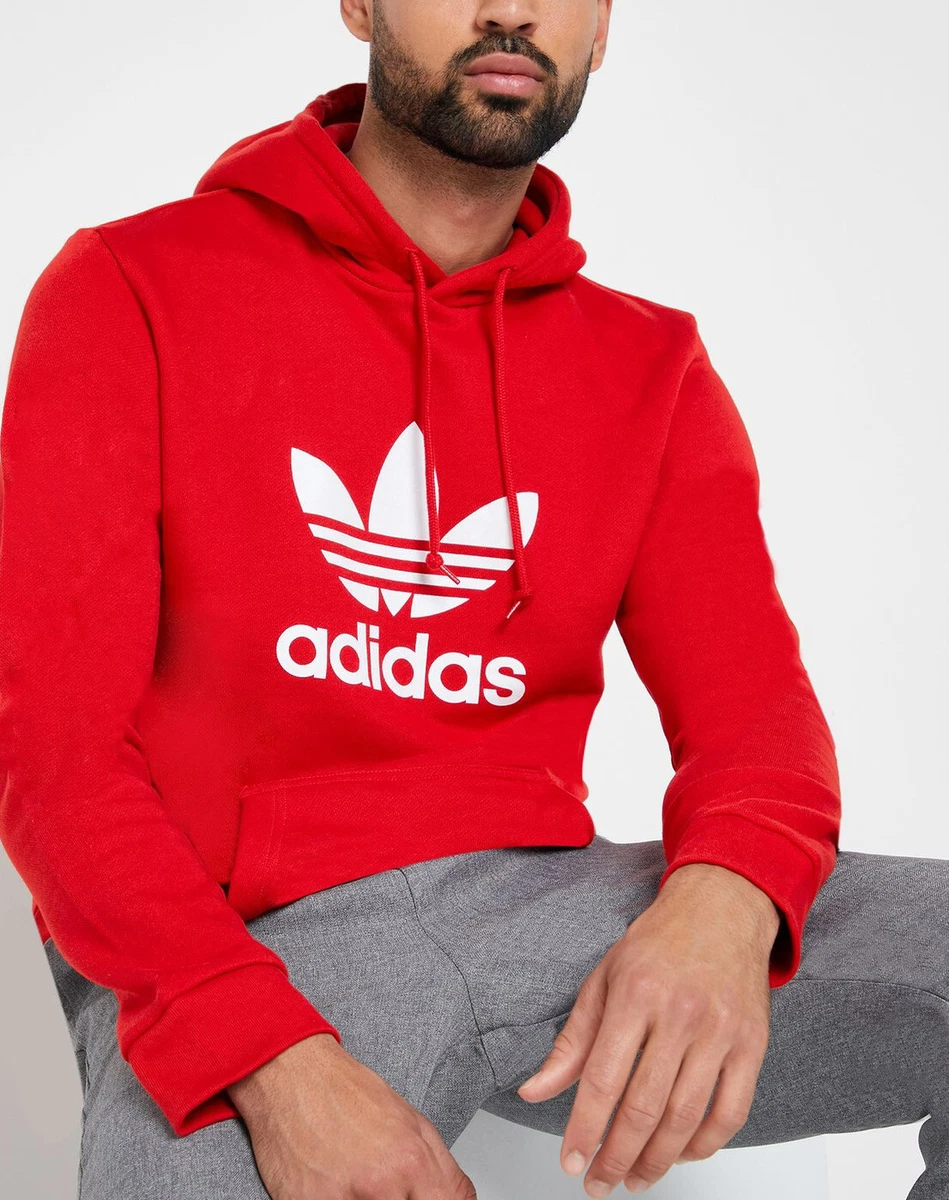 EJ9680 Red/White Pullover eBay Small Trefoil - Originals - | Adidas Fleece Hoodie- Mens