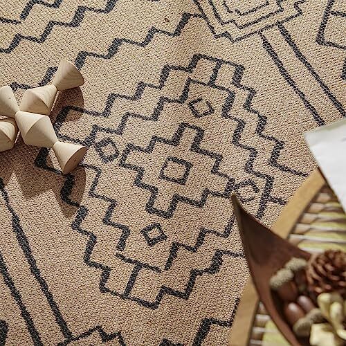 Area Rug 6x9 Boho Chic Jute Rug Recycled Indoor Outdoor 6'x9' Jute Boho Black - Picture 7 of 8
