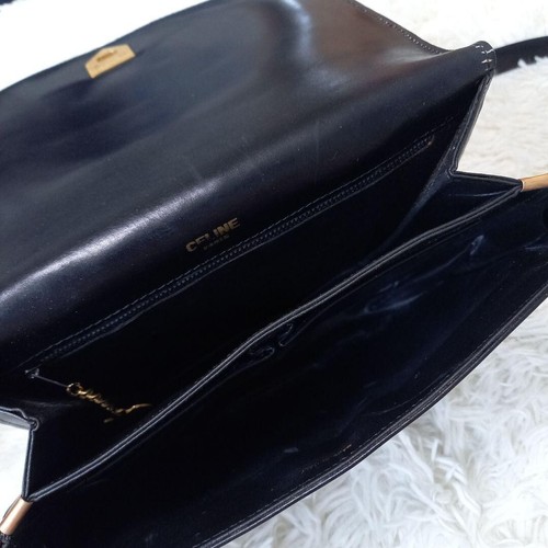 Vintage alte Celine Turn-Lock Leder Schultertasche Umhängetasche schwarz authentisch - Bild 15 von 20