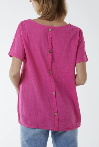 New Ladies Womens Linen Look Italian Button Back Top Light Weight T-Shirt - Picture 12 of 36