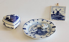 Delfts Blauw Delft Blue Holland Heart Trinket Dish Plate Ashtray Mini Tile Lot