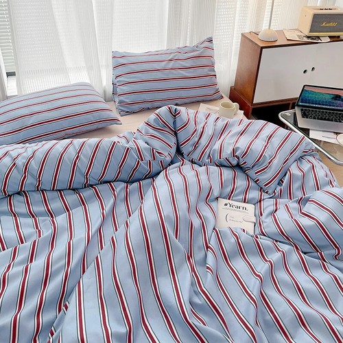 Nordic Sling Bedding Set Stripes Duvet Cover Set Quilt Cover Bed Sheet Quilt Set - Picture 3 of 44