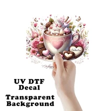 Happy Valentines Hot Cocoa UV DTF Transparent Sticker / Decal