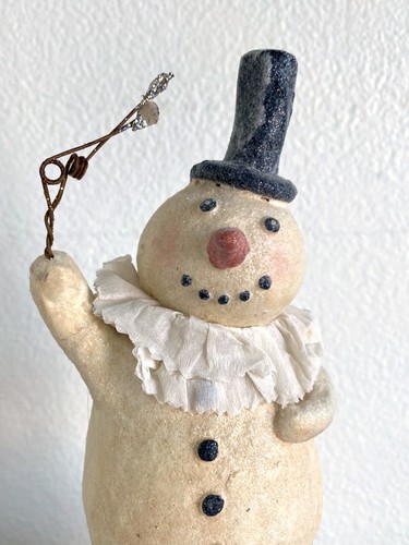 13" Ivory Beige Glitter Snowman Christmas Ornament Holiday Collectible Figurine - Picture 5 of 9