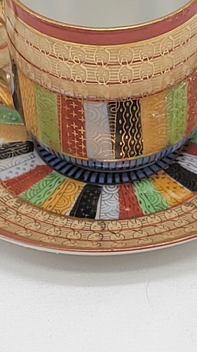 Antique Mitsu-Boshi Japan 1000 Thousand Faces Gold Demitasse Cup & Saucer Set - Picture 2 of 13