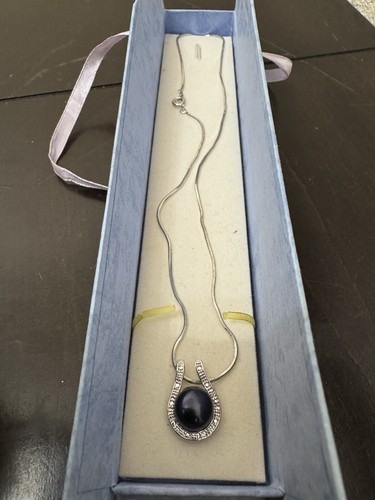 silver 925 necklace With Dark Blue Pearl - Picture 9 of 12