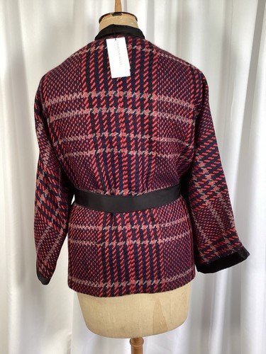 Amanda Wakeley Jacket Large Red Multi Jumbo Check Wool Blend Brand New - Picture 16 of 17