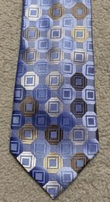 Michael Kors Neck Tie Mens Blue Geometric Squares Modern Silk 57