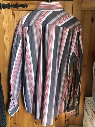 Full Circle Mens Trojan Shirt Striped Vintage Size M Striped Pink Grey - Picture 2 of 10