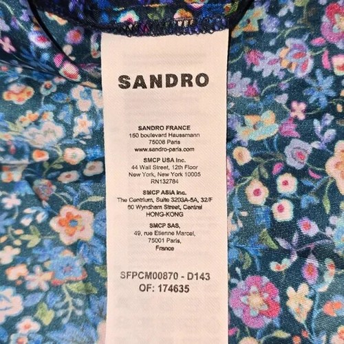 Sandro Alvadia Silk Floral Print Ruffle Blouse, Size FR2/M, New with tags - Picture 6 of 6