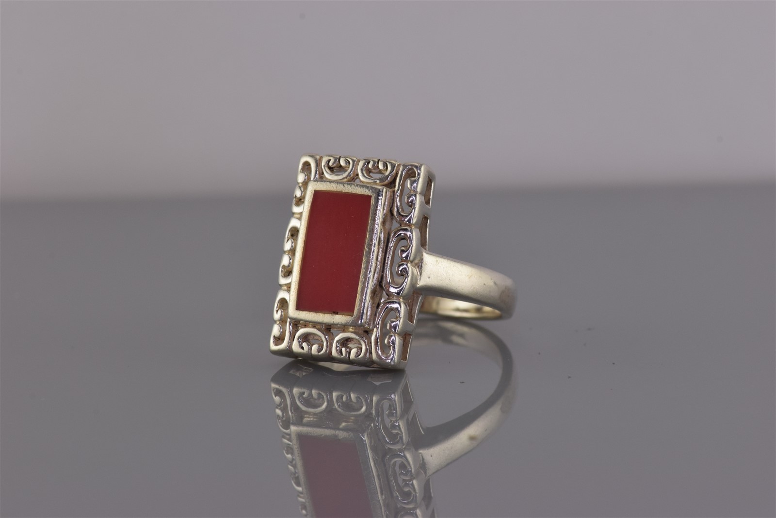 Sterling Silver Scrolled Frame Rectangle Red Cora… - image 6