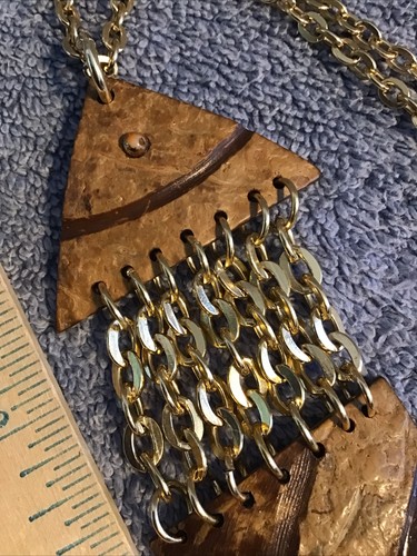 Collana Pesce Articolato Vintage ENORME Tono Oro Catena Maglia Bilancia Spiaggia Nautica - Foto 3 di 8