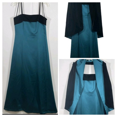 Maxi abito vintage anni 80 Alex sera ballo formale raso velluto scialle verde acqua 12 - Foto 1 di 15