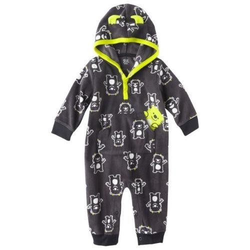 Carter's Black Fleece Hooded Jumpsuit Monsters Infant 6M - Picture 1 of 1
