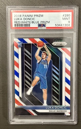 2018-19 PANINI PRIZM RED/WHITE/BLUE PRIZM #280 LUKA DONCIC ROOKIE RC PSA 9 SP  