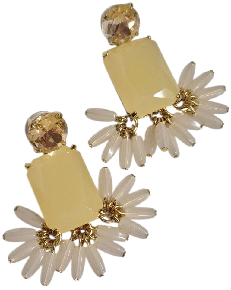 J.Crew Stone Fringe Statement Dangle Earrings Cream Multi Shiny Gold Plating  - Image 2 of 4