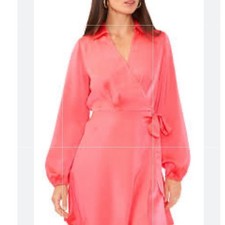 NWT SIZE L Vince Camuto Pink Wrap Tie Front Cocktail Dress