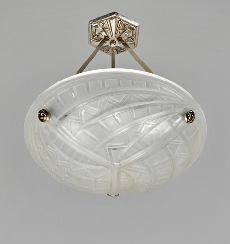 NOVERDY : FRENCH 1930 ART DECO PENDANT CHANDELIER ... suspension lamp muller era - Picture 4 of 8