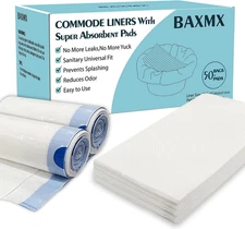 Commode Liners with Absorbent Pads(Pack of 50) - Bedside Commode Liners for Comm