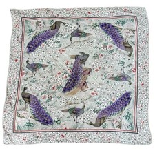 VTG Kenzo Peacock Print Square Silk Scarf 26x26 Elegant Bird Parisian Chic Boho
