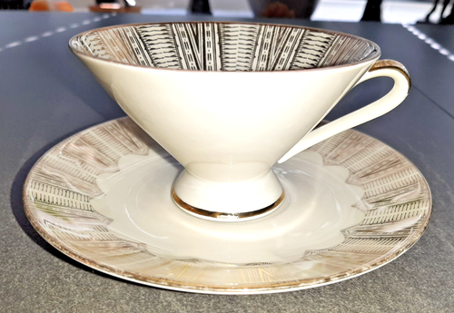 Bavaria Elfenbein Porzellan Sammeltasse Vintage Tasse und Untertasse Gold Muster - Bild 2 von 6