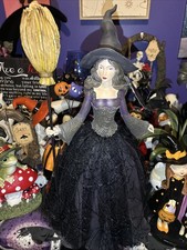 25  Bella Lux Elegant Witch W/ Broom And Lace Dress Halloween Decor