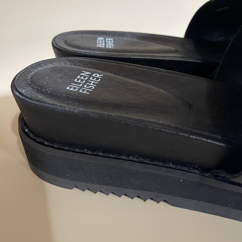 Eileen Fisher Touch Flatform Thong Sandal Black Leather Size 10 Minimalist - Picture 5 of 17