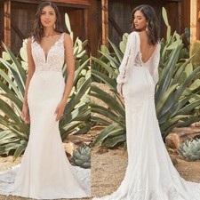 Fairytale Mermaid Wedding Dresses V Neck Lace Appliques Bride Gowns Customized