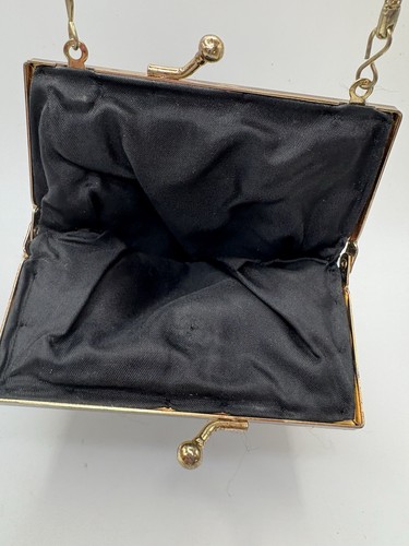 Purse Clutch Handbag Black Beaded Evening Bag w Gold Toned Chain - Picture 5 of 10