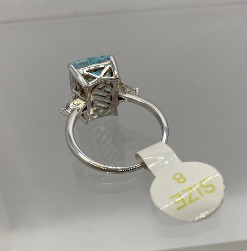 BP Bomb Party Size 8 Ring RBP LC Blue Topaz/aquamarine Large Rectangle Stone Big - Picture 5 of 5