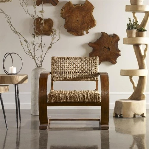 Uttermost Rehema Coastal Wood Accent Chair in Natural and Weathered Pecan - Picture 11 of 12