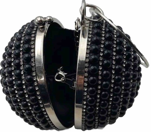 BADGLEY MISCHKA Silver/ Black Chain Strap Faux Pearl Rhinestone Disco Ball Bag - Picture 5 of 11