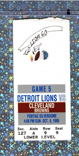 Barry Sanders 157yds 3TD 75yd TD 10-8-1995 Ticket Stub Browns Detroit Lions 👀🔥