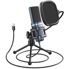 USB Podcast Microphone, Cardioid Condenser Mic with Stand  Pop Filter, PC/PS4/5