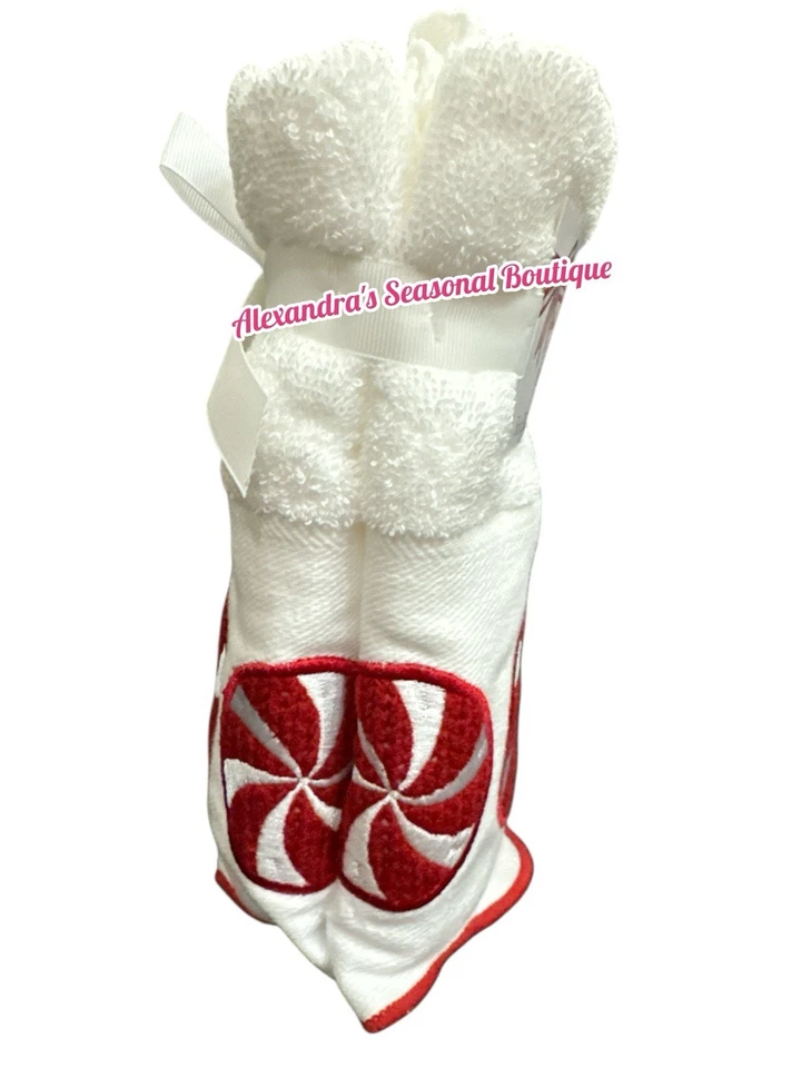 Conjunto de 2 toalhas de mão de Natal hortelã-pimenta redemoinho doces 100% algodão novo - Imagem 3 de 4