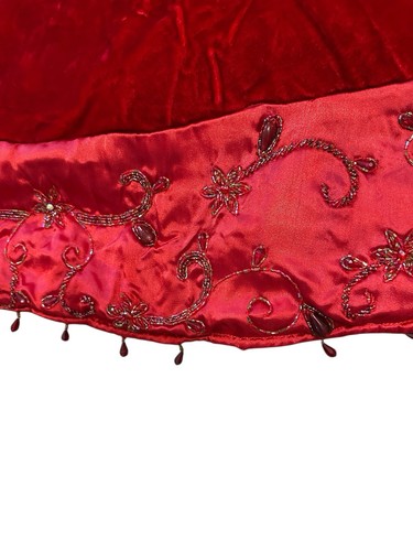 ✅ Eleganter Weihnachtsbaumrock 62 Zoll rot Samt Pailletten - Bild 6 von 8