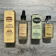 Vintage Ampro Amrpoil Projector Oil Bottles w/ Boxes Partially Full