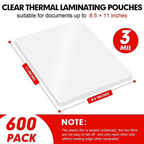 Hojas de Laminación, Paquete de 600 Laminador de Papel Plástico Laminado Térmico Transparente... - Imagen 2 de 7