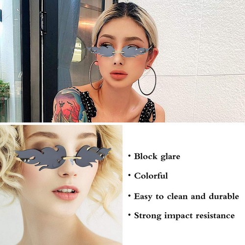 Fire Flame randlose Sonnenbrille UV400 Wellenform einzigartige Brille stilvolle Brille - Bild 11 von 14