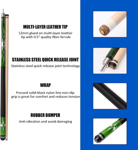 58" 2-Piece Canadian Maple Hardwood Billiard Pool Cue Sticks for Men/Women, Hous - Picture 2 of 12