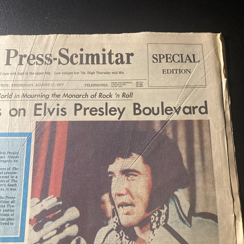 ELVIS PRESLEY Death NEWSPAPER, MEMPHIS PRESS-SCIMITAR,  August 17, 1977 N - Picture 3 of 11