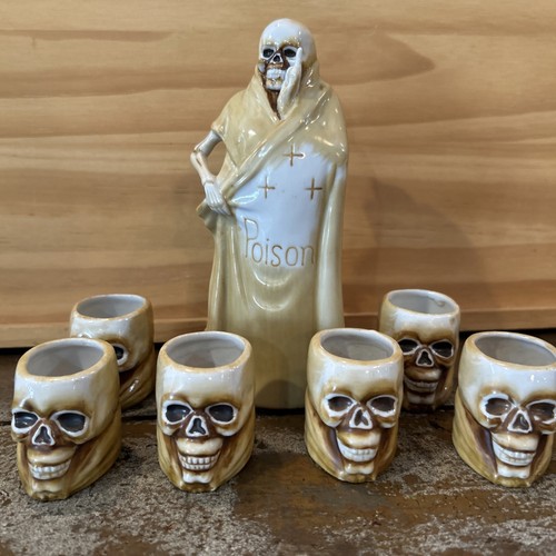 Occupied Japan Poison Decanter Skeleton Grim Ripper 6 Shot Glasses | eBay