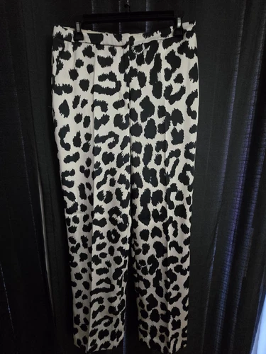 HM  Satin Like Dress Pants ,Light Cream Color With Animal Pattern ,Side Pockets